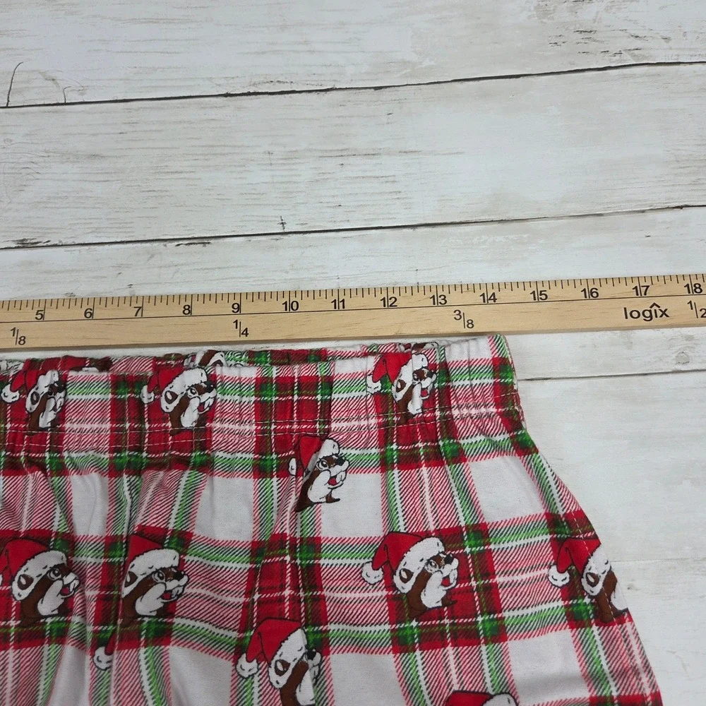 Buc-ee's Pajama Shorts XL‎ Red Plaid Santa Beaver Christmas Flannel Sleepwear